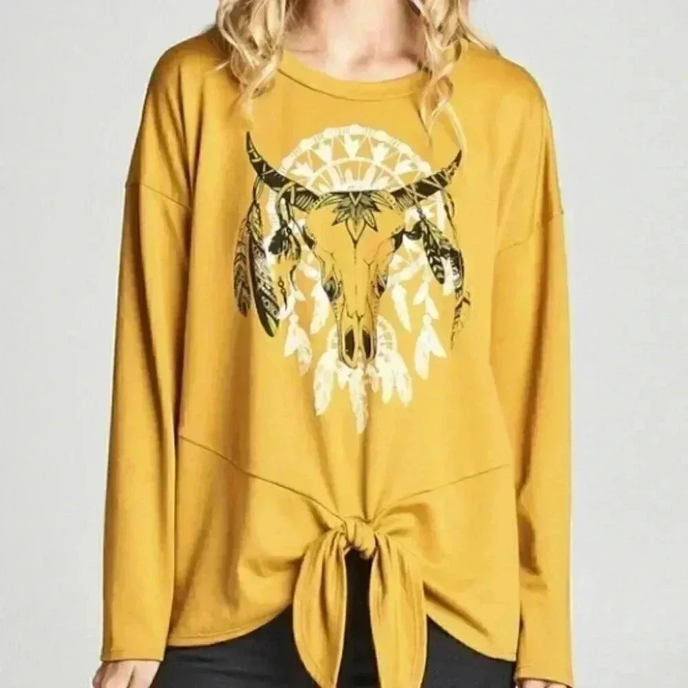MUSTARD BULL PRINT TOP - Picture 1 of 3